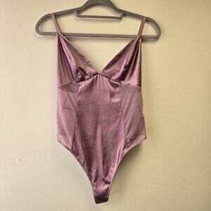 Parade Glow Bodysuit Mauve Satin Mesh  Plunging Neckline Fairy Sexy L Lavender